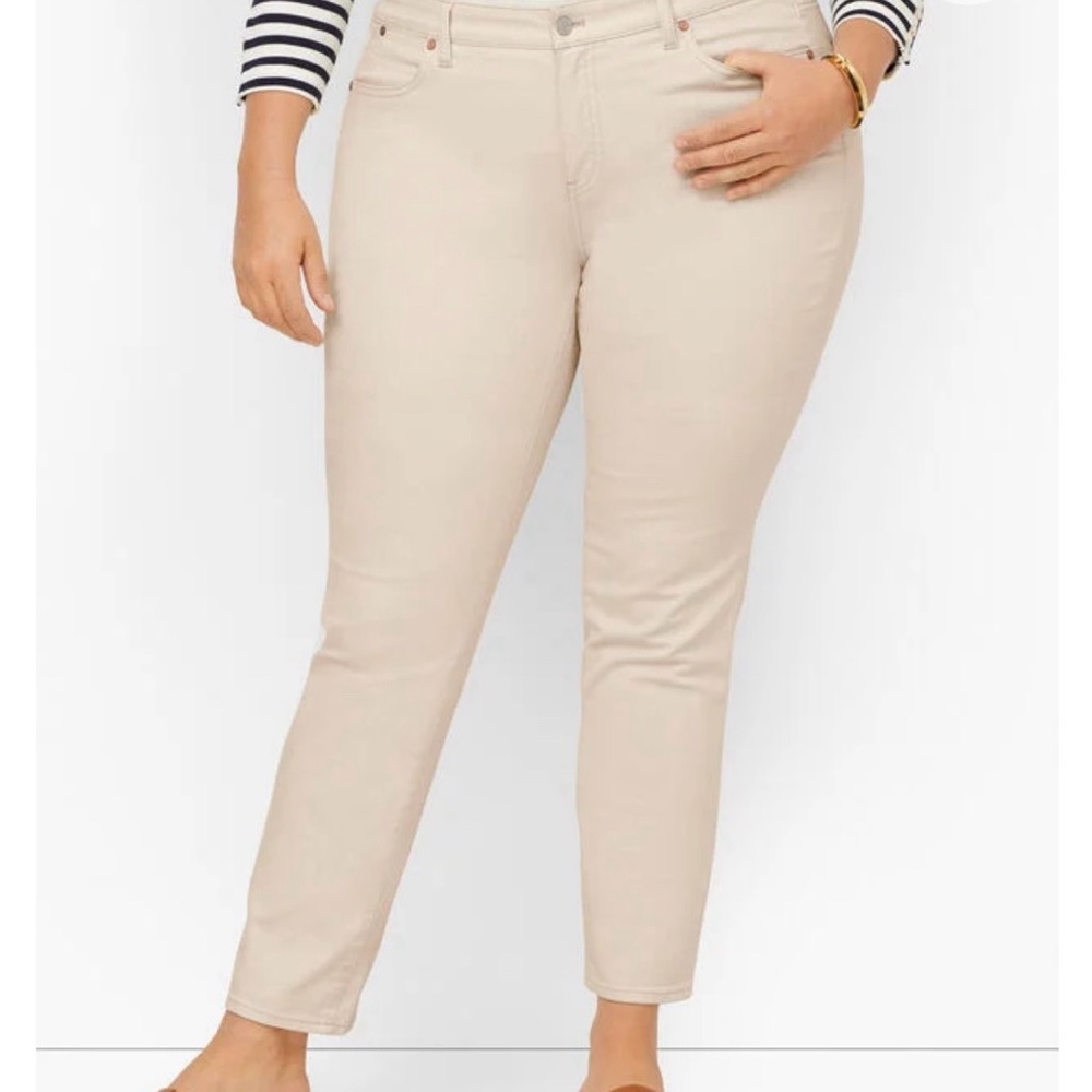 Talbots Cream Cotton Denim Straight Leg‎ Pants Slim Ankle Size 16 - Picture 12 of 12